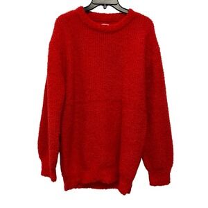 Future Collective Women's Red Fuzzy Knit Long Sleeve Sweater Size M